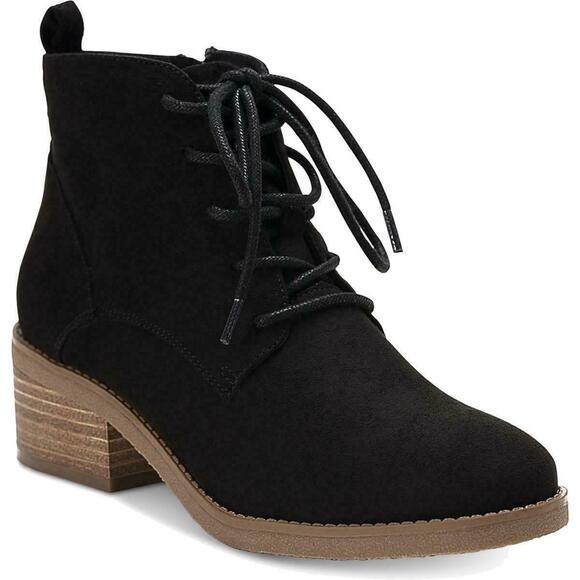 Style & Co Women Block Heel Combat Ankle Booties Rizio Size US 5M Black Fabric - Picture 1 of 4